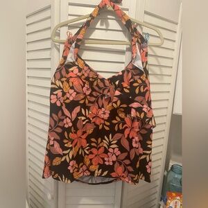 AQUA COUTURE Plus Size “Halter Ruffle Tankini Top” Sz 2X Black/Orange Floral NWT